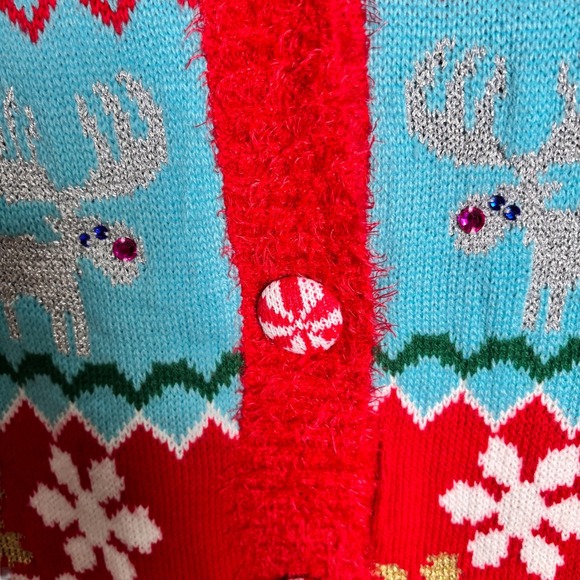 Holiday Time Women's Ugly Christmas Sweater Cardigan Gnome Reindeer Small - Picture 3 of 9